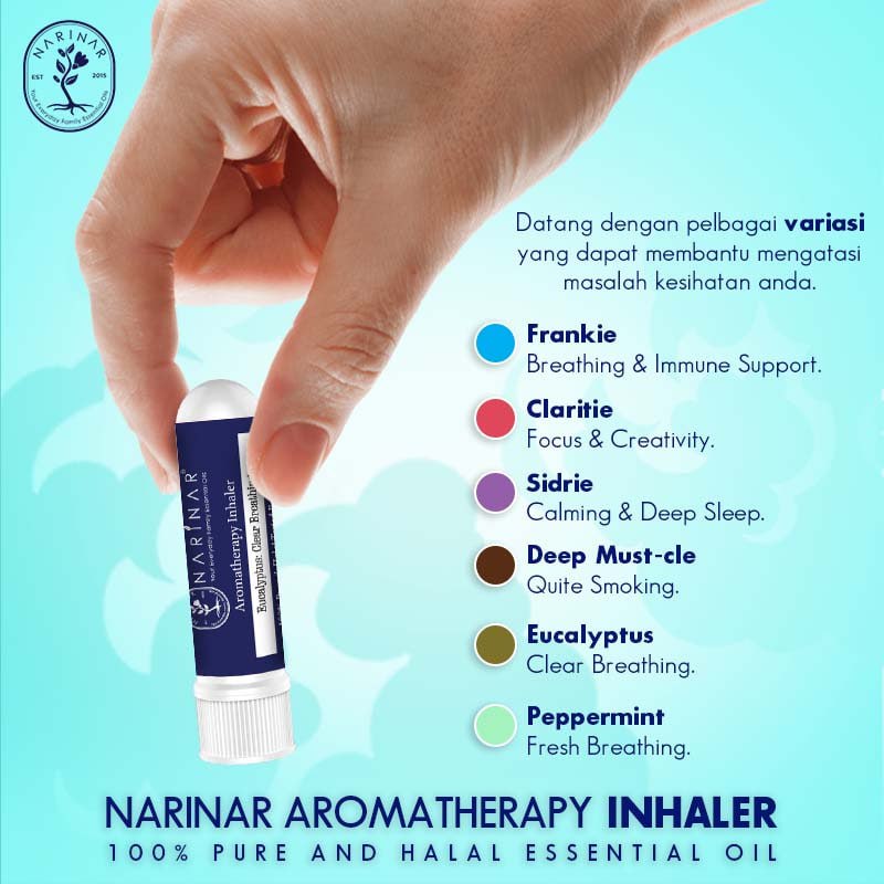 NARINAR Aromatherapy Inhaler - Pure & Halal Tested Essential Oil (Flu/Sleep/Focus/Headache/Quit Smoking))