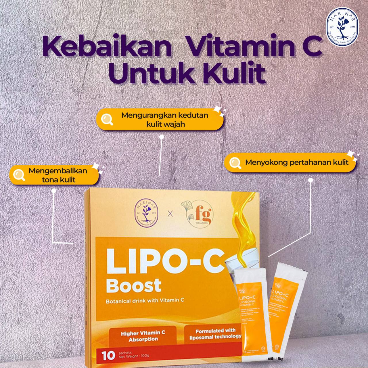 (30 Sachet for 1 month) Lipo C Botanical Drink - Fast Boost Immune and Skin Beauty (SUGAR FREE)