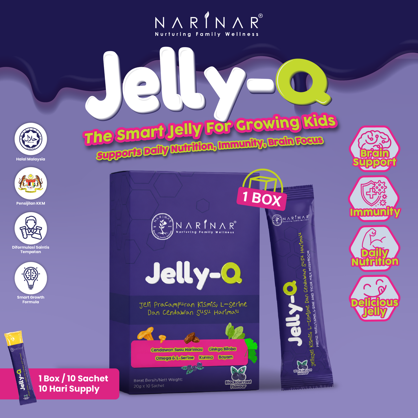 Jelly-Q: Children’s Nutritional Jelly with L-Serine & Tiger Milk Mushroom (1 Box)