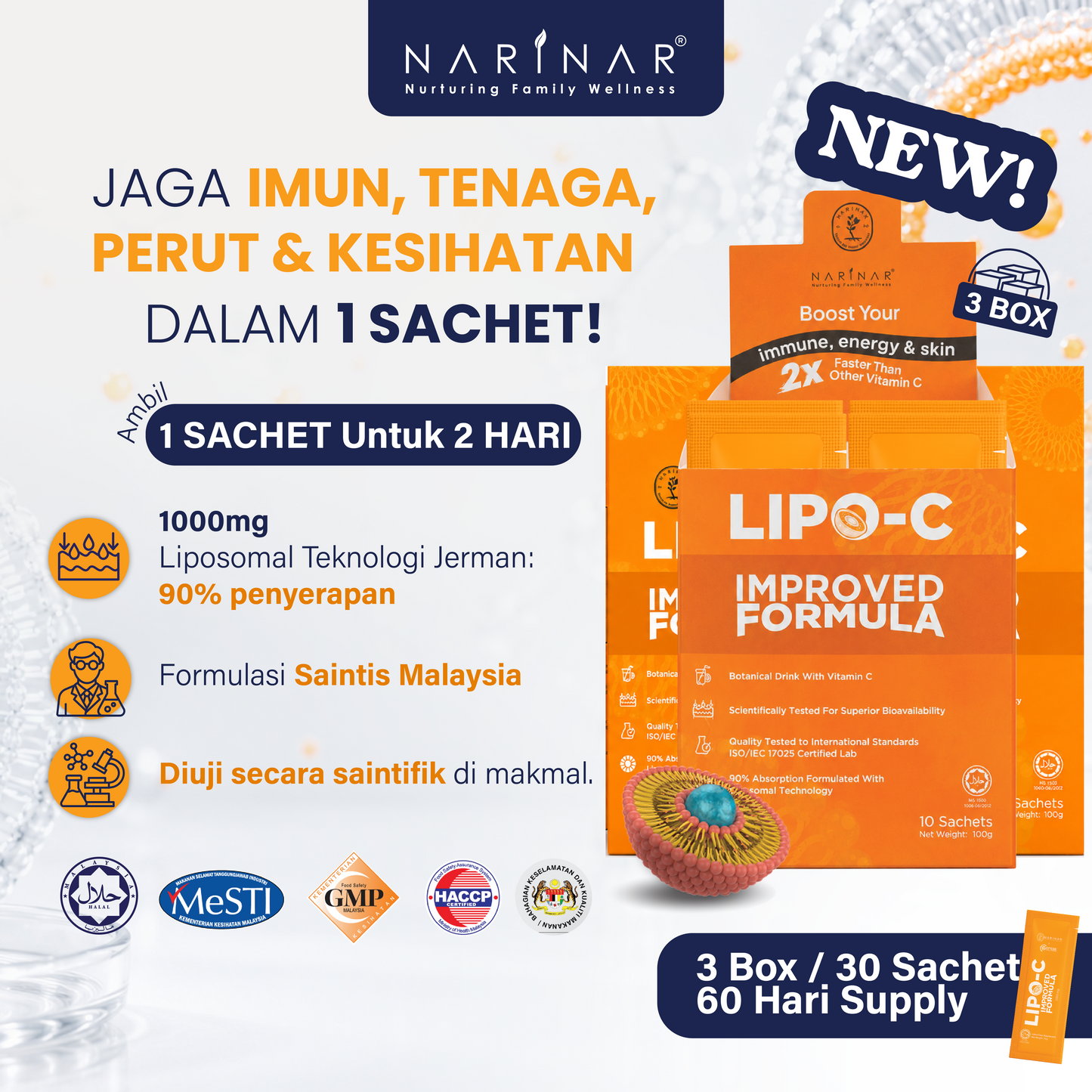 [PRE ORDER] [LIPO C IMPROVED FORMULA!] Liposomal Vitamin C Botanical Drink 3 Box (30 satchet)