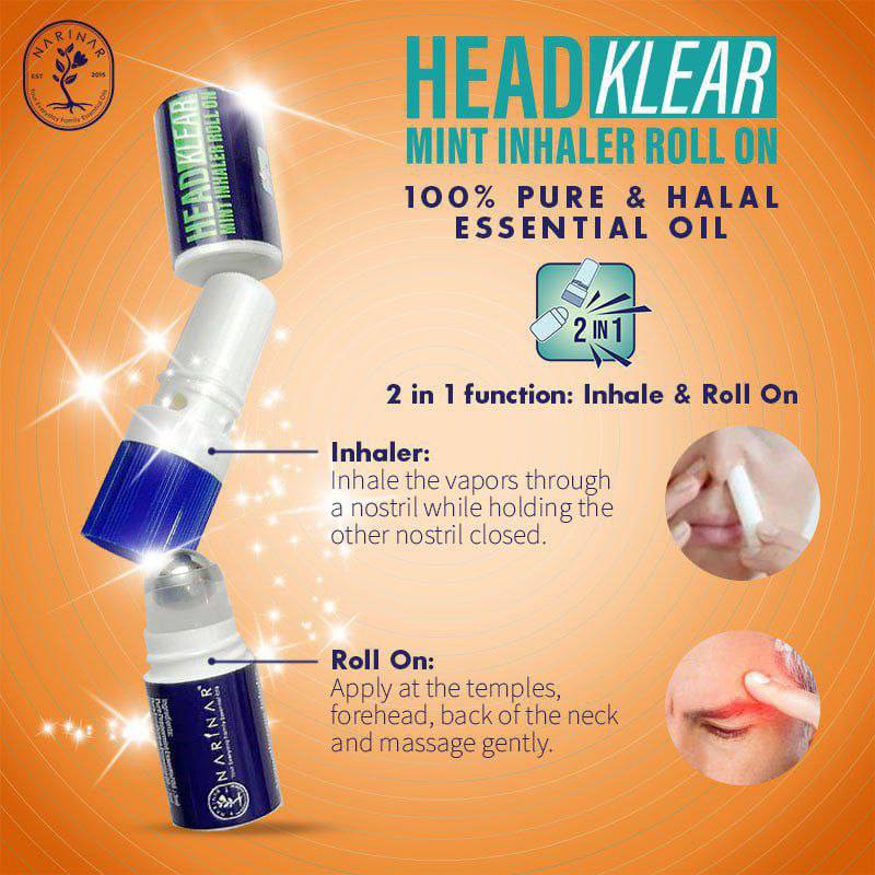 NARINAR HEADKLEAR 2 in 1 Mint Inhaler Roll-On (Migrane, Sakit Kepala, Loya, Hidung Sumbat)