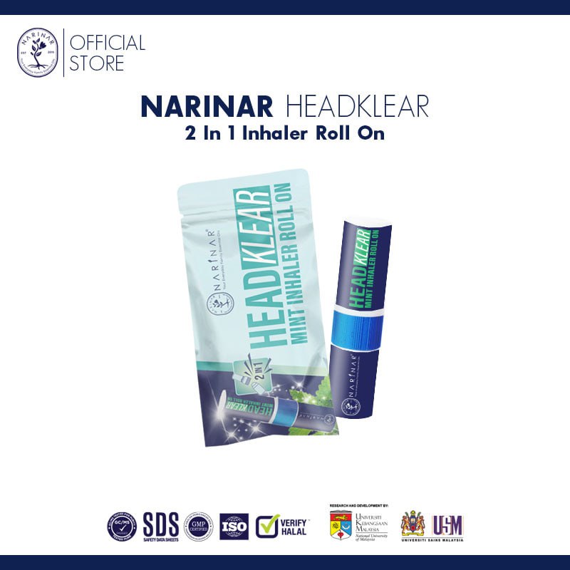 NARINAR HEADKLEAR 2 in 1 Mint Inhaler Roll-On (Migrane, Sakit Kepala, Loya, Hidung Sumbat)